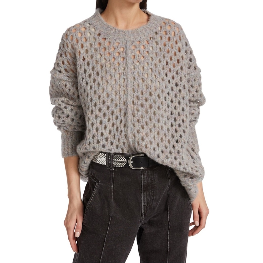 Isabel Marant Etoile grey beige textured open knit crew neck wool blend sweater - Picture 1 of 11